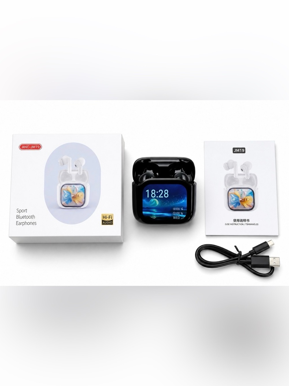 Wireless Earbuds with Charging Case and Touchscreen Display - Picture 2 of 3